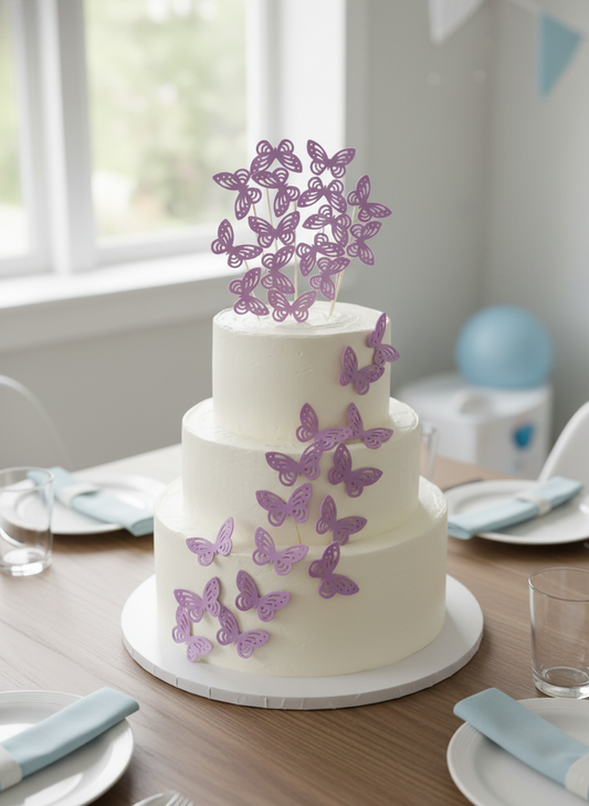 Edible Wafer Cake Cupcake Topper | Etched Butterfly Purple (15 Pack)