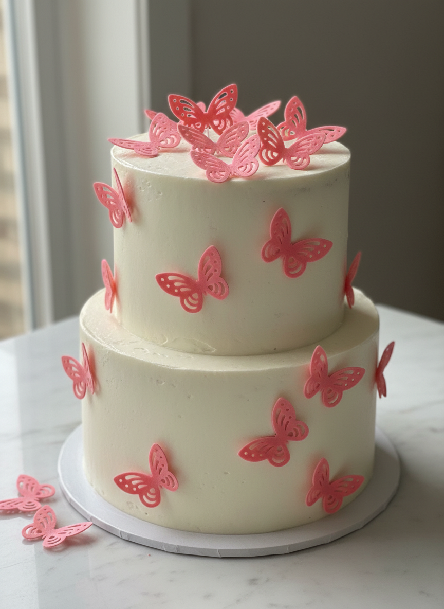 Edible Wafer Cake Cupcake Topper | Etched Butterfly Dark Pink (15 Pack)