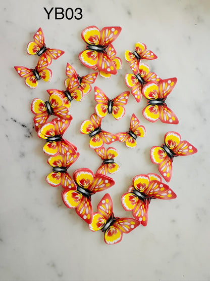 Edible Wafer Cake Cupcake Topper | Yellow Butterfly (with red & white) (12 Pack)