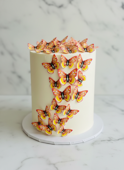 Edible Wafer Cake Cupcake Topper | Yellow Butterfly (with red & white) (12 Pack)