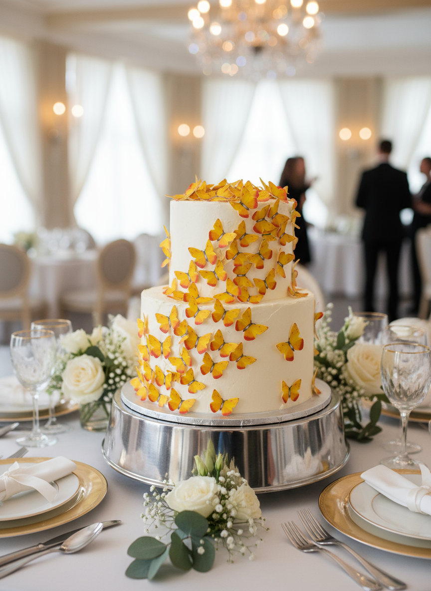 Edible Wafer Cake Cupcake Topper | Yellow Butterfly (red bottom) (12 Pack)