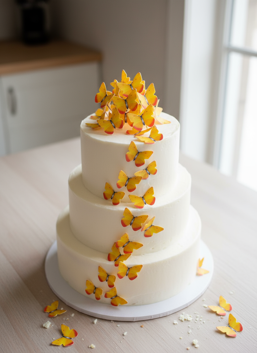 Edible Wafer Cake Cupcake Topper | Yellow Butterfly (red bottom) (12 Pack)