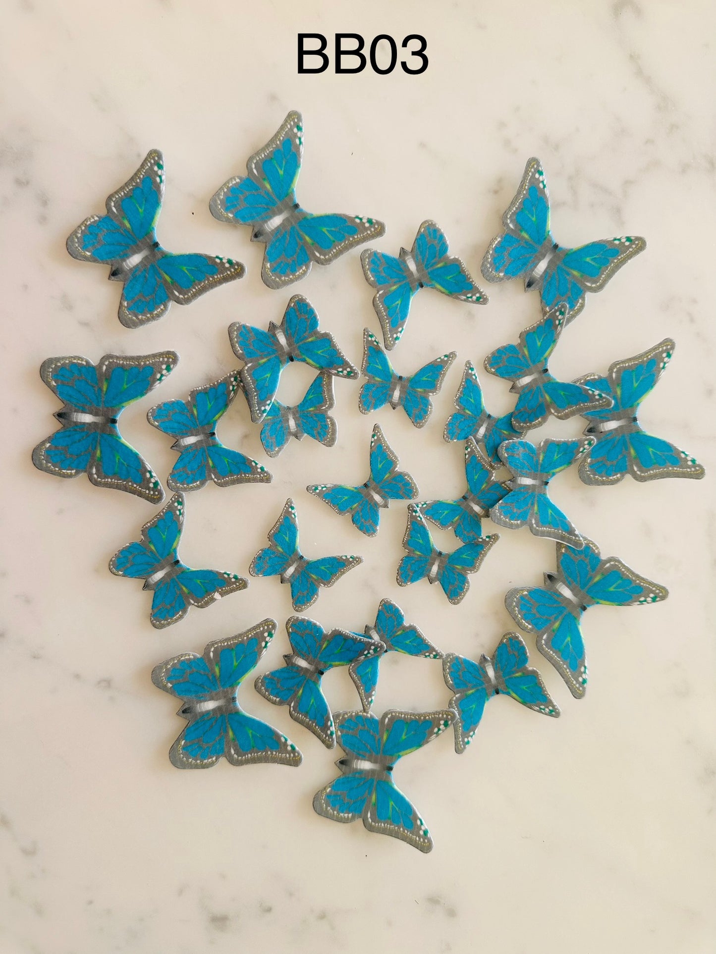 Edible Wafer Cake Cupcake Topper | Blue Butterfly (with grey border) (12 Pack)