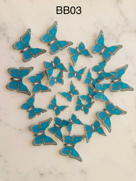 Edible Wafer Cake Cupcake Topper | Blue Butterfly (with grey border) (12 Pack)