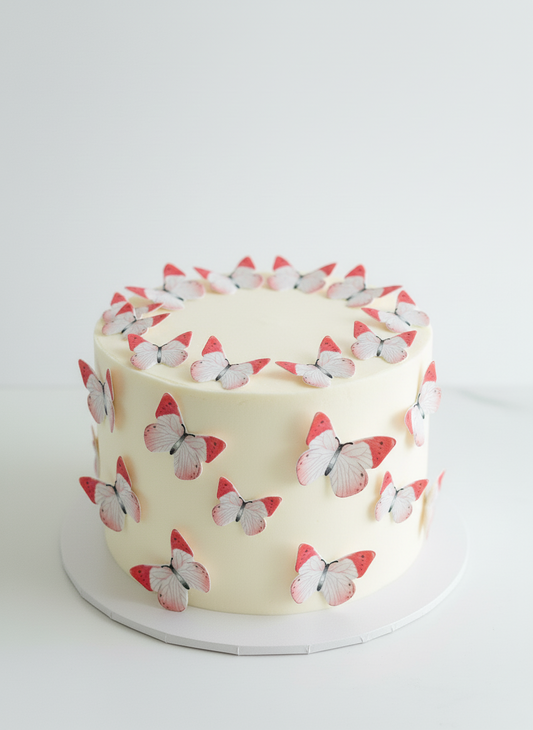 Edible Wafer Cake Cupcake Topper | Pink Butterfly (with white bottom) (12 Pack)