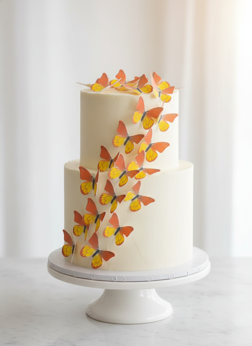 Edible Wafer Cake Cupcake Topper | Yellow Butterfly (with red top) (12 Pack)