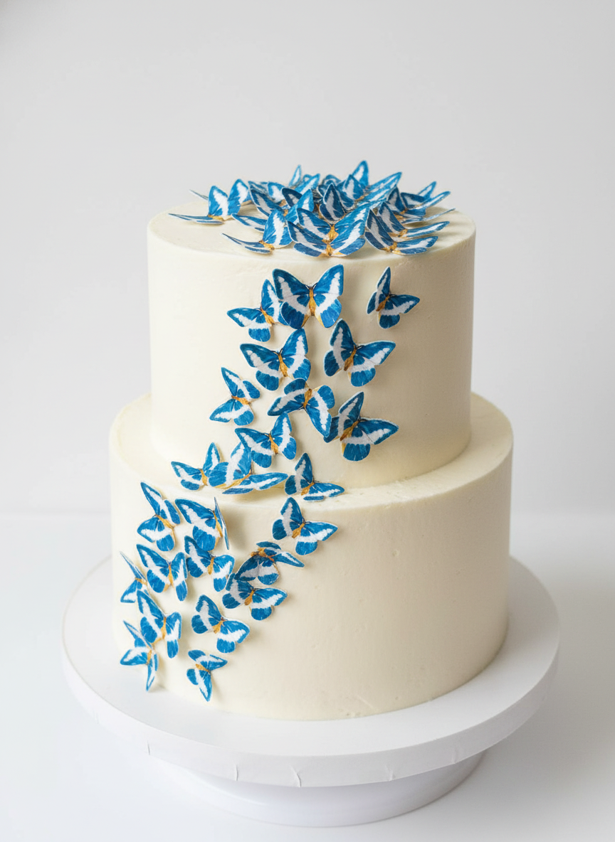 Edible Wafer Cake Cupcake Topper | Blue Butterfly (with yellow center) (12 Pack)