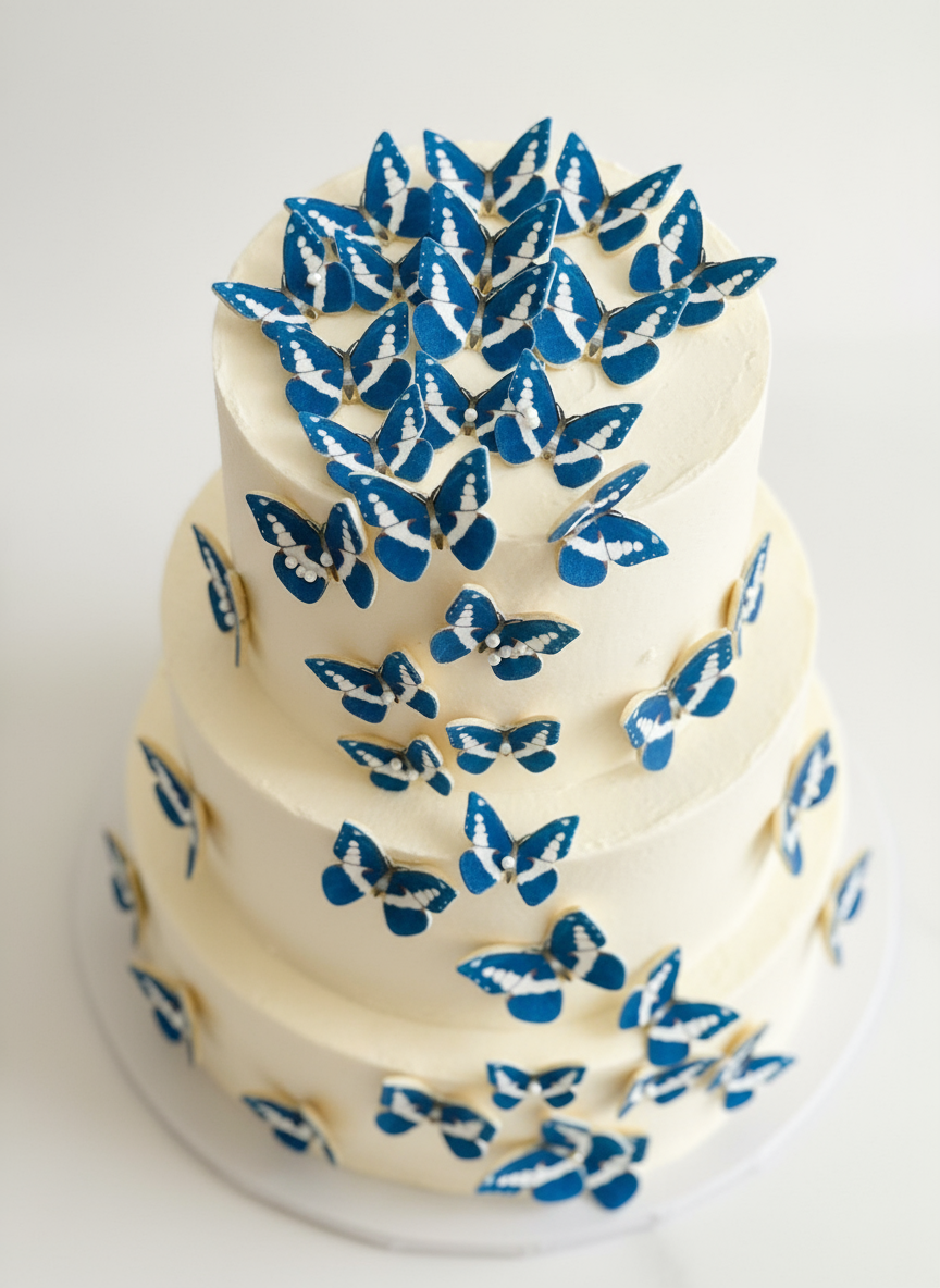 Edible Wafer Cake Cupcake Topper | Blue Butterfly (with white spots) (12 Pack)