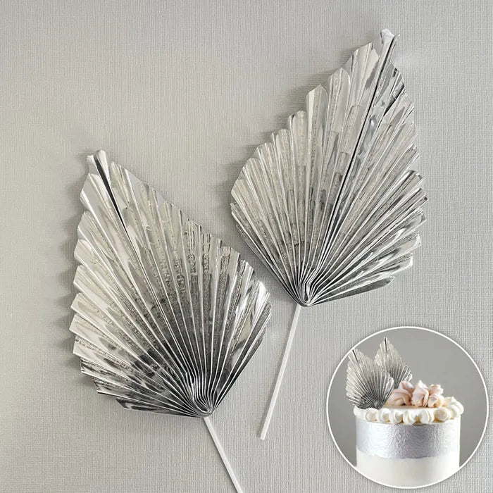 Metallic Silver Deco Fan Cake Topper (2 piece)