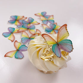 Edible Wafer Cake Cupcake Topper | Rainbow Butterflies - Set of 24