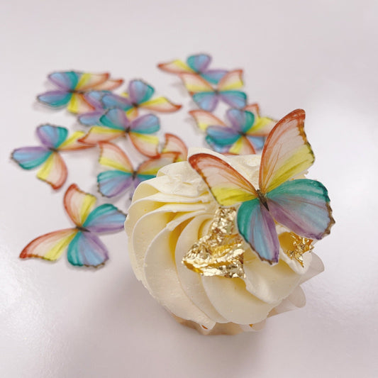 Edible Wafer Cake Cupcake Topper | Rainbow Butterflies - Set of 24