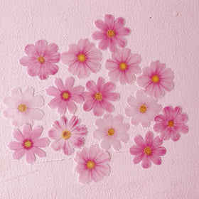 Edible Wafer Cake Cupcake Topper | Pink Cosmos Florals Flowers - Set of 15