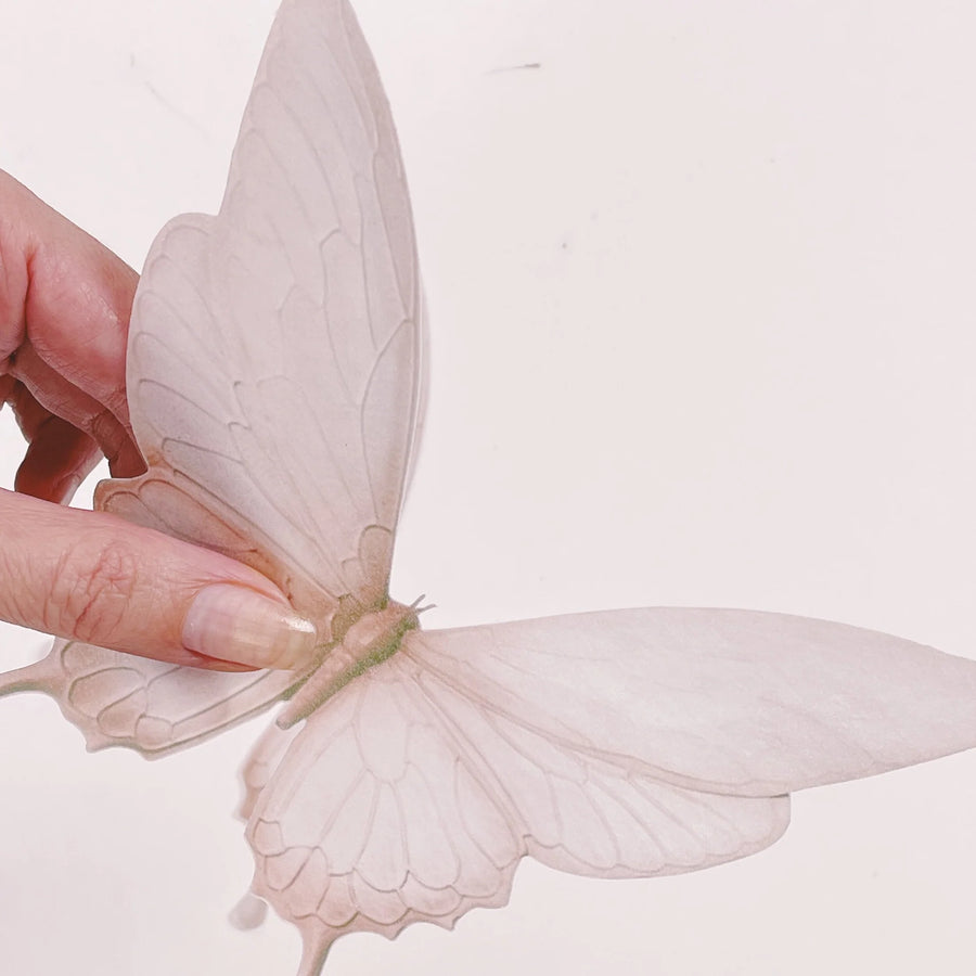 Edible Wafer Cake Cupcake Topper | Giant Wafer Paper Butterflies in Neutral Beige - Set of 2