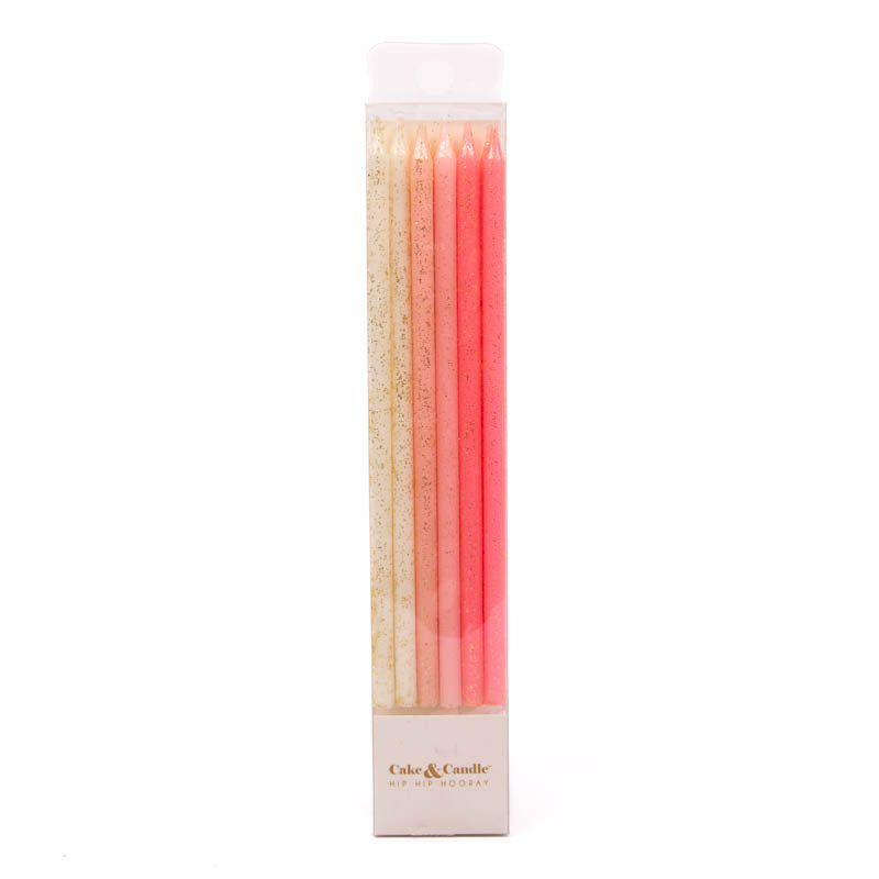 PINK Glitter Cake Candles (Pack of 12)