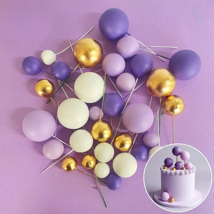 Purple, White & Gold Deco Foam Ball Round Cake Topper (32 piece)
