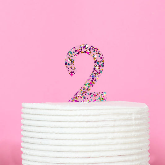 Rainbow Glitter NUMBER 2 Cake Topper