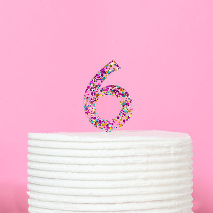 Rainbow Glitter NUMBER 6 Cake Topper