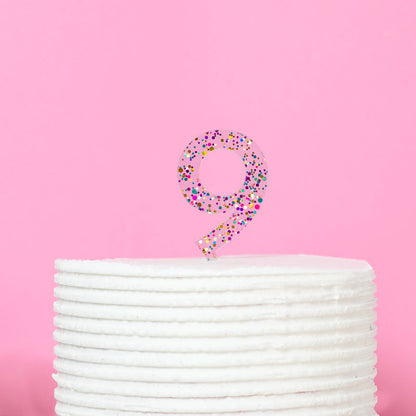 Rainbow Glitter NUMBER 9 Cake Topper