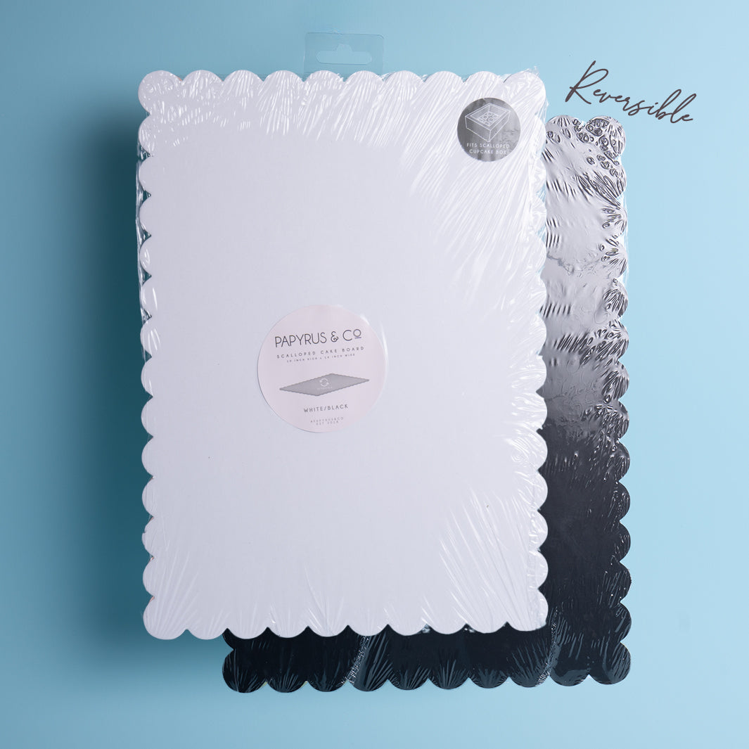 Rectangle Dual-Colour Scalloped Cake Board - Black & White 14 x 10 inch