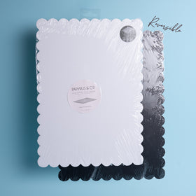 Rectangle Dual-Colour Scalloped Cake Board - Black & White 14 x 10 inch