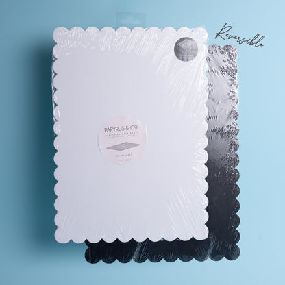 Rectangle Dual-Colour Scalloped Cake Board - Black & White 14 x 10 inch