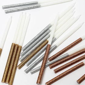 ROSE GOLD Glitter Dipped Cake Candles (Pack of 12)