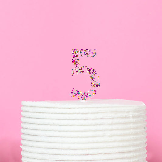 Rainbow Glitter NUMBER 5 Cake Topper