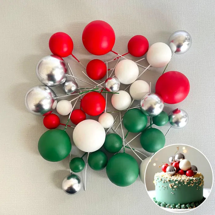 Silver Christmas Deco Foam Ball Round Cake Topper (32 piece)