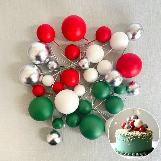 Silver Christmas Deco Foam Ball Round Cake Topper (32 piece)