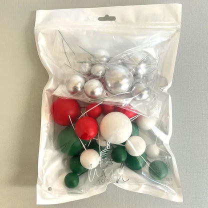 Silver Christmas Deco Foam Ball Round Cake Topper (32 piece)