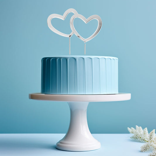 SILVER Metal Cake Topper - DOUBLE HEARTS LOVE