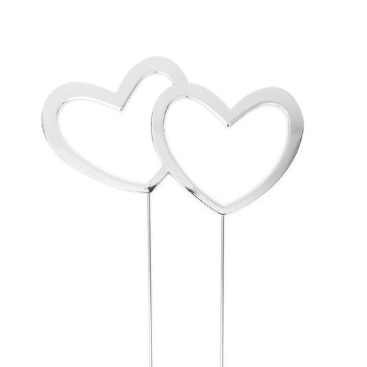 SILVER Metal Cake Topper - DOUBLE HEARTS LOVE