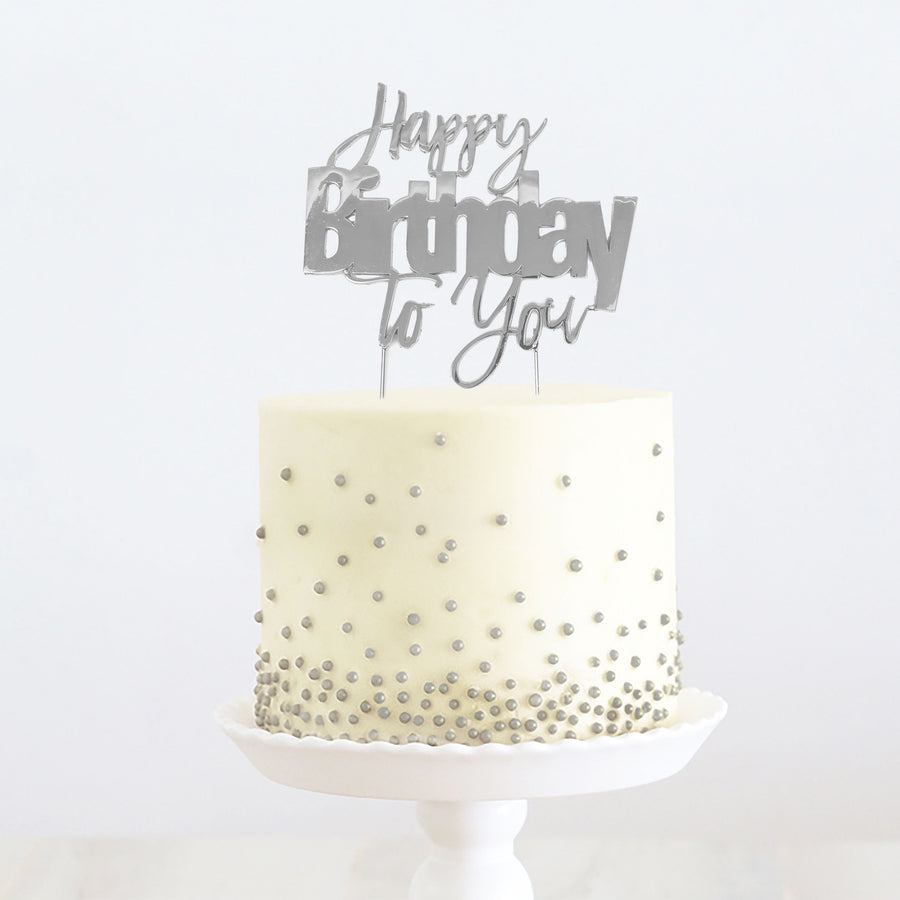 SILVER Metal Cake Topper - HAPPY BIRTHDAY TO YOU