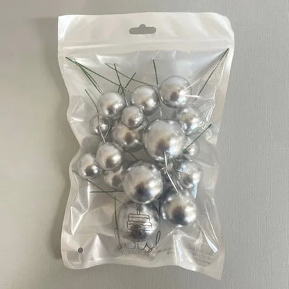 Shiny Silver Deco Foam Ball Round Cake Topper (20 piece)
