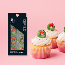 SPRINKS Icing Decorations - CHRISTMAS WREATHS (8 pieces) Edible Toppers
