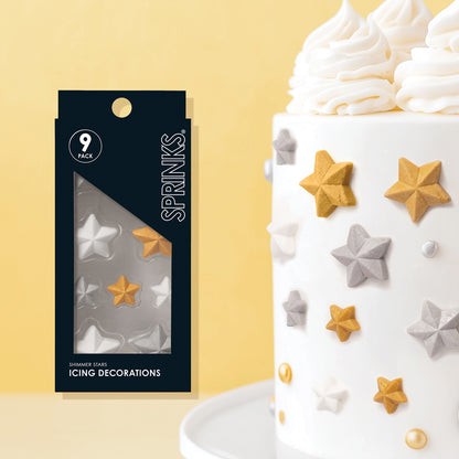 SPRINKS Icing Decorations - SHIMMER STARS (9 pieces) Edible Toppers