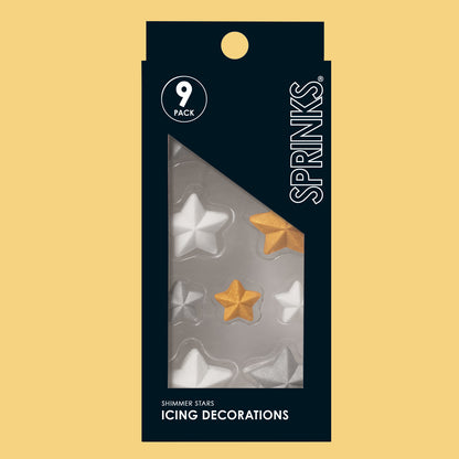SPRINKS Icing Decorations - SHIMMER STARS (9 pieces) Edible Toppers