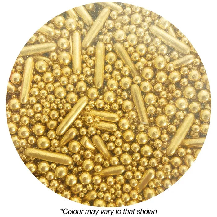 Sprink'd | Gold Metallic Mix Rods Cachous Pearls Sprinkles | 500g