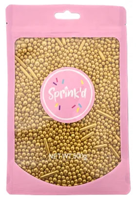 Sprink'd | Gold Metallic Mix Rods Cachous Pearls Sprinkles | 500g