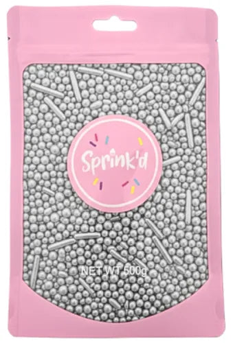 Sprink'd | Silver Metallic Mix Rods Cachous Pearls Sprinkles | 500g