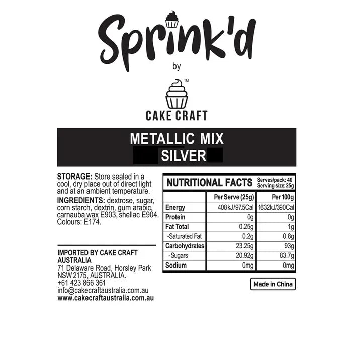 Sprink'd | Silver Metallic Mix Rods Cachous Pearls Sprinkles | 500g