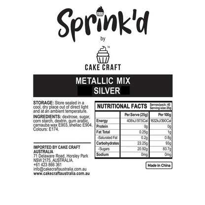 Sprink'd | Silver Metallic Mix Rods Cachous Pearls Sprinkles | 500g