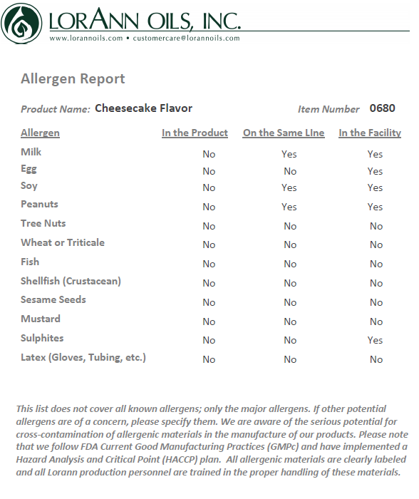 LorAnn Oils Cheese Cake Flavouring 1oz (8 dram)