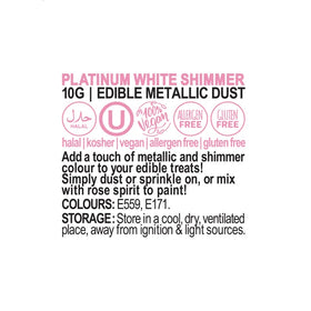 Vivid Metallic Edible Dust Platinum White Shimmer 10g