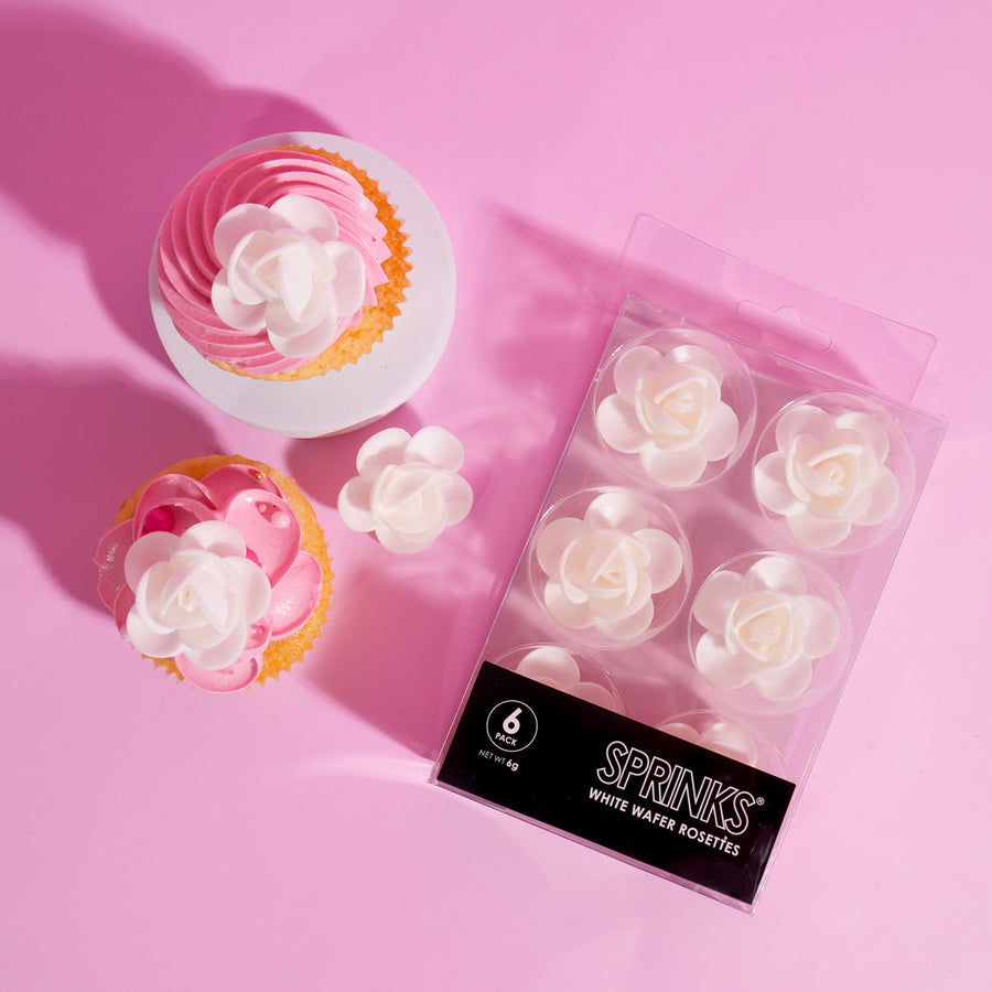 White Wafer Rosettes Flowers (6 Pack) - by Sprinks