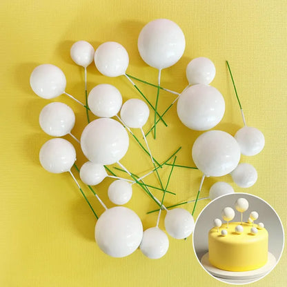 White Deco Foam Ball Round Cake Topper (20 piece)