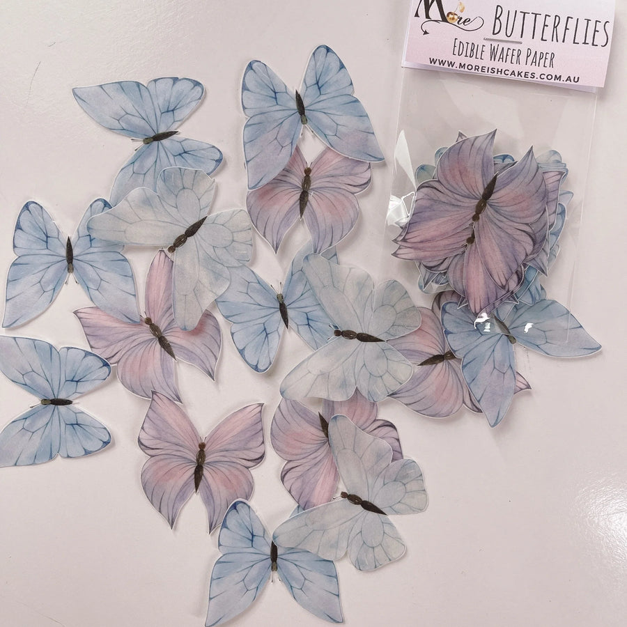 Edible Wafer Cake Cupcake Topper | Abstract Blue & Purple Butterflies - Set of 24
