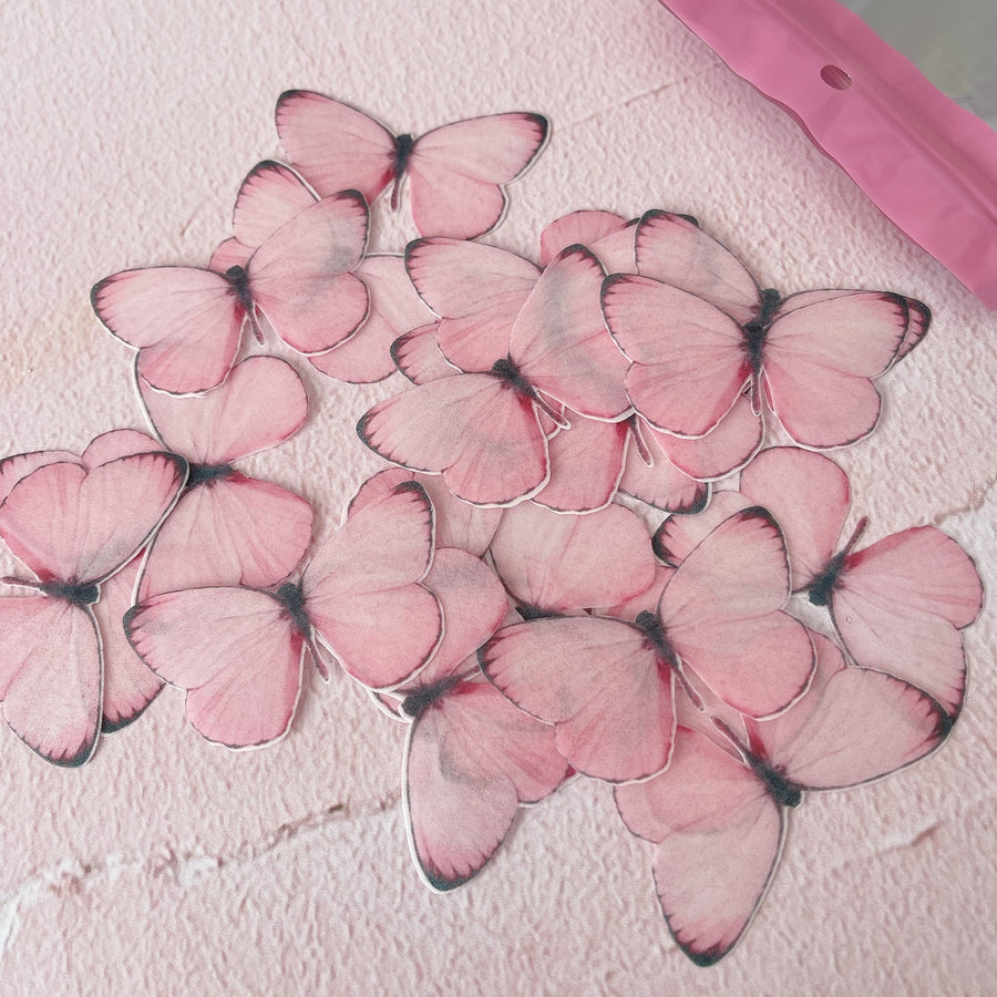 Edible Wafer Cake Cupcake Topper | Baby Pinks Butterflies - Set of 24