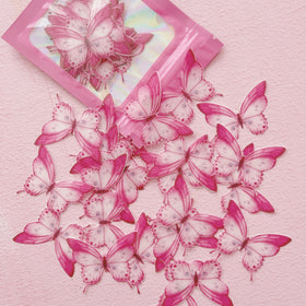 Edible Wafer Cake Cupcake Topper | Merlot Pink Butterflies - Set of 24