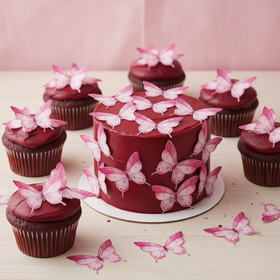 Edible Wafer Cake Cupcake Topper | Merlot Pink Butterflies - Set of 24